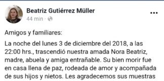 Fallece Nora Beatriz, madre de Beatriz Gutiérrez Müller