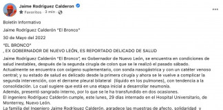 Como grave reportan a Jaime Rodríguez “El Bronco”