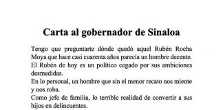 Carta de un periodista al gobernador de Sinaloa.