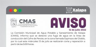 Corte del servicio de agua potable y reparación para este miércoles #Xalapa