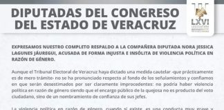 Diputadas del Congreso de Veracruz expresan su respaldo a Nora Jessica Lagunes.