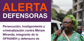 Alertan por persecución contra la lideresa hondureña Miriam Miranda