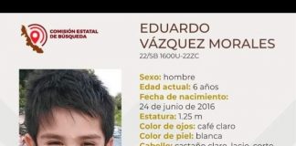 Solicitamos su ayuda para localizar al niño Eduardo Vázquez Morales.