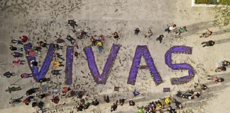 Mensaje de esperanza con más de 800 flores moradas . #Monumento a la Ausencia.