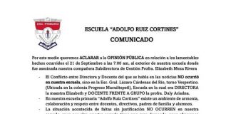 Aclara escuela Ruiz Cortines que no es la escuela donde se suscitó el conflicto entre Subdirectora y maestra