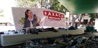 Llenan de basura mitin de Claudia Sheinbaum