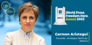 Carmen Aristegui fue nombrada “Héroe” Mundial de la Libertad de Prensa 2023.