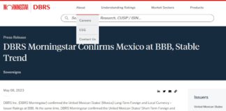 KBRA y DBRS ratifican calificación crediticia de México en BBB con perspectiva estable.