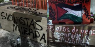 Vandalismo en protesta propalestina frente a la Embajada de Israel en México.