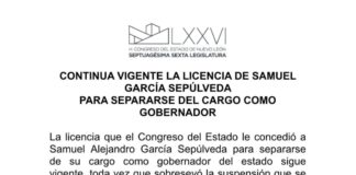 Licencia de Samuel García sigue vigente informa Congreso de Nuevo León.