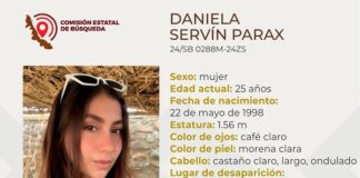 Apóyenos a encontrar a Daniela Servín Parax