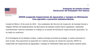 Suspende EUA inspecciones de aguacate y mango por agresiones en Michoacán.