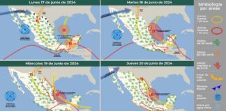 Prevén lluvias de intensas a torrenciales en Península de Yucatán, oriente y sureste de México: