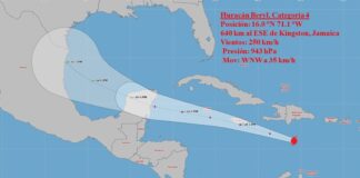 Beryl categoría 4 se desplaza rápidamente por el Caribe central.