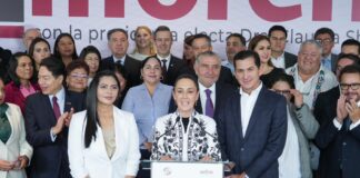 Claudia Sheinbaum celebra bancada histórica de Morena con 66 senadores, dos que dejan el PRD.