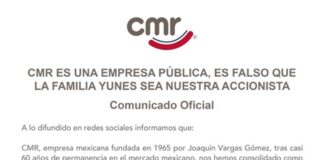 CMR desmiente que Yunes tenga acciones en sus restaurantes.
