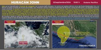 Huracán John se intensificó a huracán categoría dos, frente a las costas de Guerrero y Oaxaca