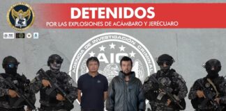 Detienen a presuntos responsables de coches bombas en Guanajuato.