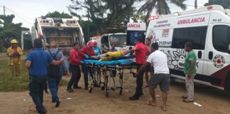 Dos lesionados por explosión de camión de Basura en Coatzacoalcos.