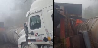Cierre total en autopista de Puebla-Orizaba tras deslave que voltea trailers.