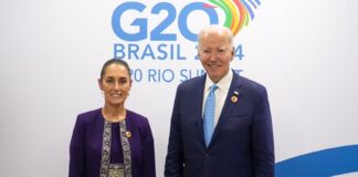 Claudia Sheinbaum y Joe Biden se encuentran en reunión no agendada.