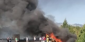 Un muerto en incendio de una pipa en autopista Perote-Xalapa #Tlacolulan.