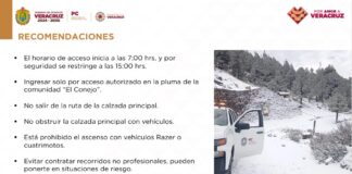 Gobierno de Veracruz emite medidas por nevada en cofre de Perote.