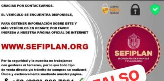 ¡No te dejes engañar! Sefiplan alerta sobre fraude de supuestos remates vehículares.