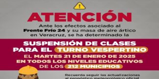 Suspenden clases en turno vespertino en el Estado de Veracruz por Norte violento.