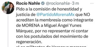 Gobernadora Rocío Nahle pide rechazar la afiliación de Miguel Ángel Yunes Marqués a Morena