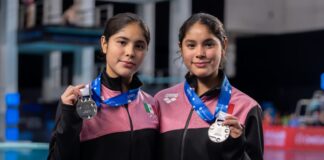 Mía y Lía Cueva Lobato consiguen medalla de plata en final de trampolín de copa Mundial de Clavados.