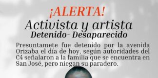 Activistas frente a San José exigen aparición con vida de Ignacio Córdoba Cruz.