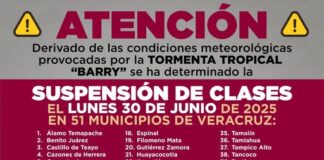 En Veracruz suspenden clases en 51 municipios por la TT Barry