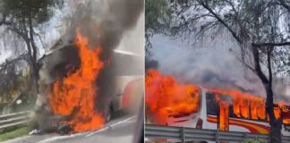 Accidente mortal en autopista México-Querétaro deja una persona muerta y un autobús calcinado