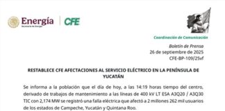 CFE asegura que ya restableció la energía eléctrica en estos lugares de tres entidades.