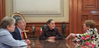 Presidenta Sheinbaum recibe a Michelle Bachelet en Palacio Nacional