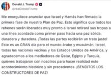 Según Donald Trump Israel y Hamás ya firmaron el acuerdo para rehenes sean liberados