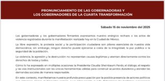 Gobernadoras y gobernadores de la 4T condenan violencia y respaldan a la presidenta