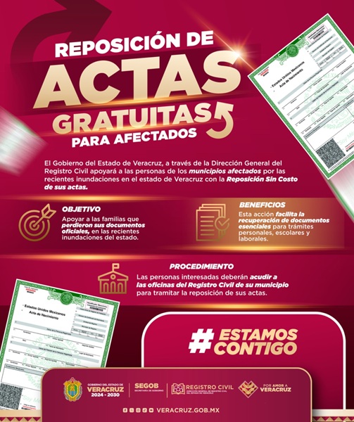 Reposicion de actas gratuitas para afectados
