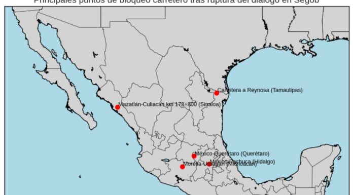 Bloqueos carreteros se intensifican tras ruptura de diálogo en Segob.