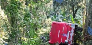 Autobús con estudiantes volcó en la sierra de Veracruz .