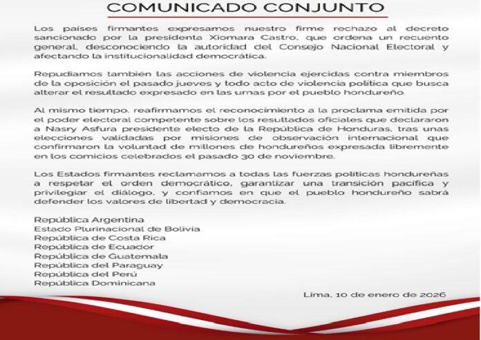 Comunicado de 8 paises sobre Honduras