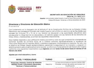 Recortan horario escolar por temporada invernal en Xalapa