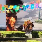 Elementos de PC municipal atienden quema de basura en el Xallitic.