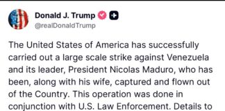 Donald Trump anunció en su cuenta de Truth Social la captura de Nicolás Maduro y su esposa, Cilia Flores.