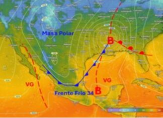 #AvisoEspecial: el domingo 15 ingresa el frente frío 34 en Veracruz .
