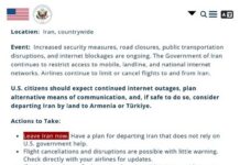 Trump pide a ciudadanos estadounidenses abandonar Irán de inmediato.