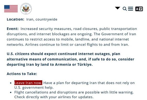 Trump pide a ciudadanos estadounidenses abandonar Irán de inmediato.