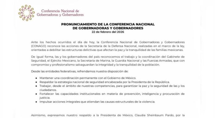 Conago respalda acciones federales de seguridad tras jornada violenta en el país