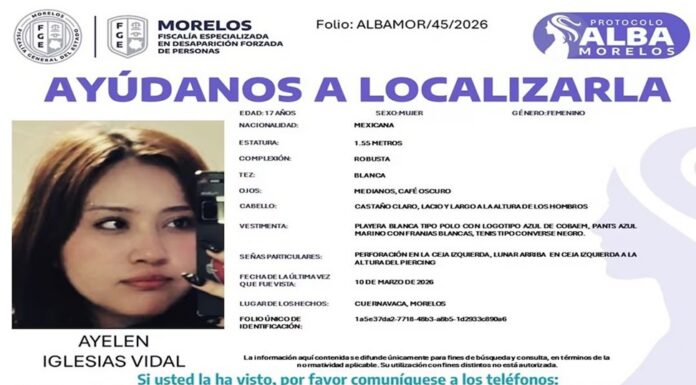Activan Protocolo Alba en Morelos por desaparición de Ayelen Iglesias Vidal, otra estudiante en Morelos